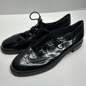 Stuart Weitzman Oxford Cut Out Lace Up Dress Shoes Patent Leather Black Size 10